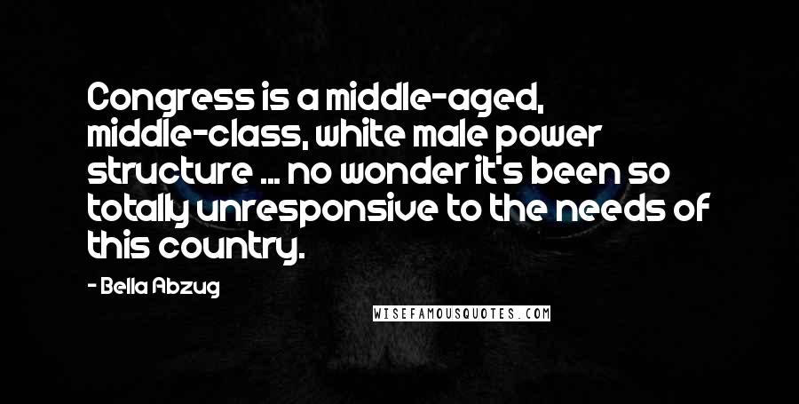 Bella Abzug Quotes: Congress is a middle-aged, middle-class, white male power structure ... no wonder it's been so totally unresponsive to the needs of this country.
