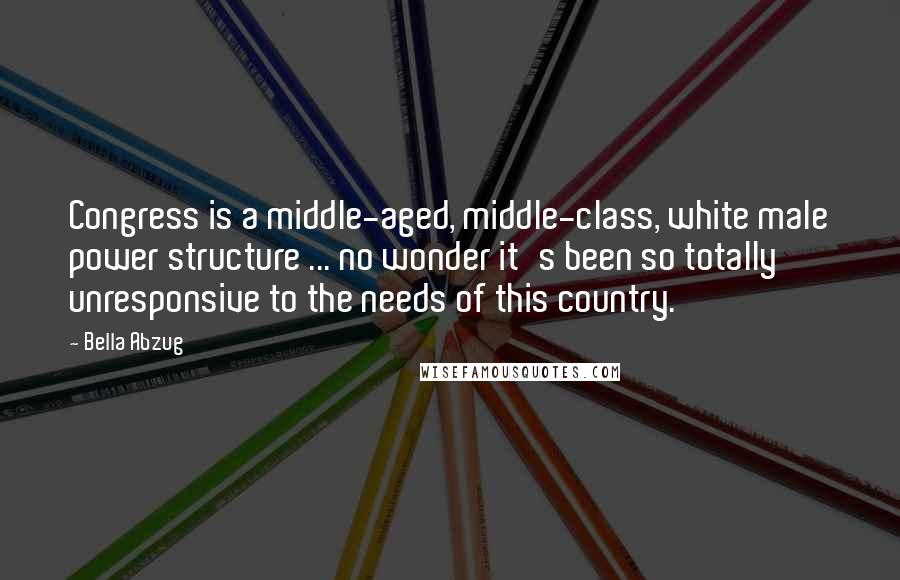 Bella Abzug Quotes: Congress is a middle-aged, middle-class, white male power structure ... no wonder it's been so totally unresponsive to the needs of this country.