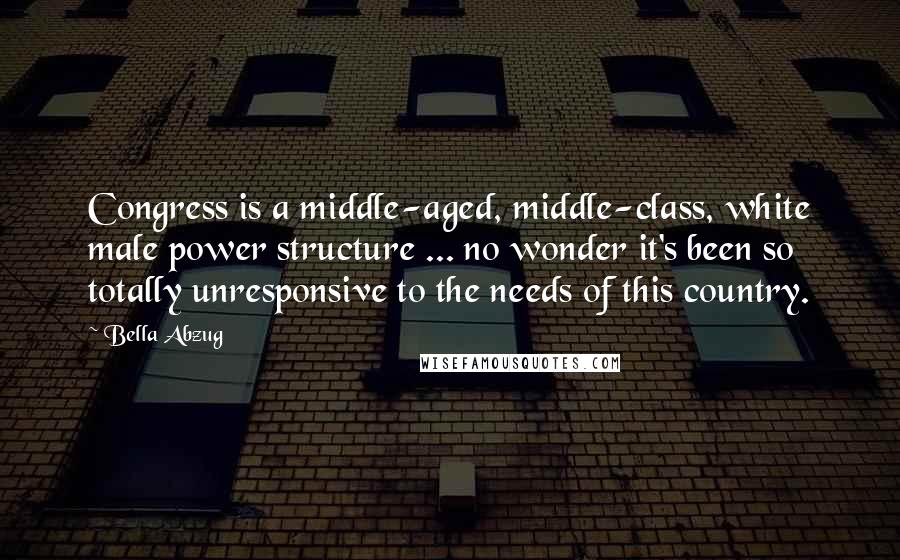 Bella Abzug Quotes: Congress is a middle-aged, middle-class, white male power structure ... no wonder it's been so totally unresponsive to the needs of this country.