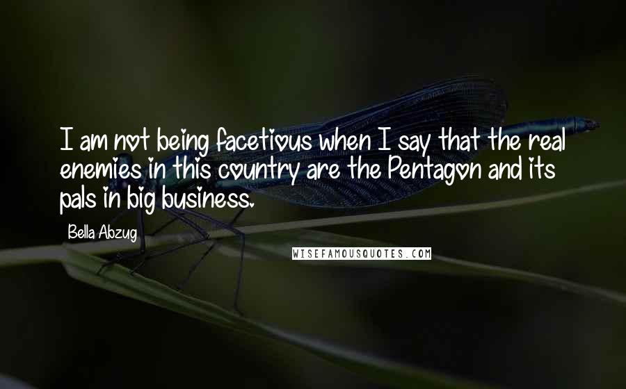 Bella Abzug Quotes: I am not being facetious when I say that the real enemies in this country are the Pentagon and its pals in big business.