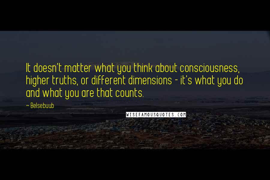 Belsebuub Quotes: It doesn't matter what you think about consciousness, higher truths, or different dimensions - it's what you do and what you are that counts.