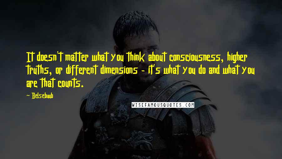 Belsebuub Quotes: It doesn't matter what you think about consciousness, higher truths, or different dimensions - it's what you do and what you are that counts.