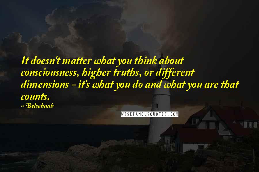 Belsebuub Quotes: It doesn't matter what you think about consciousness, higher truths, or different dimensions - it's what you do and what you are that counts.