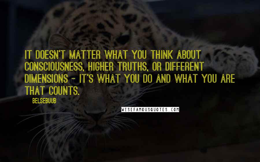 Belsebuub Quotes: It doesn't matter what you think about consciousness, higher truths, or different dimensions - it's what you do and what you are that counts.