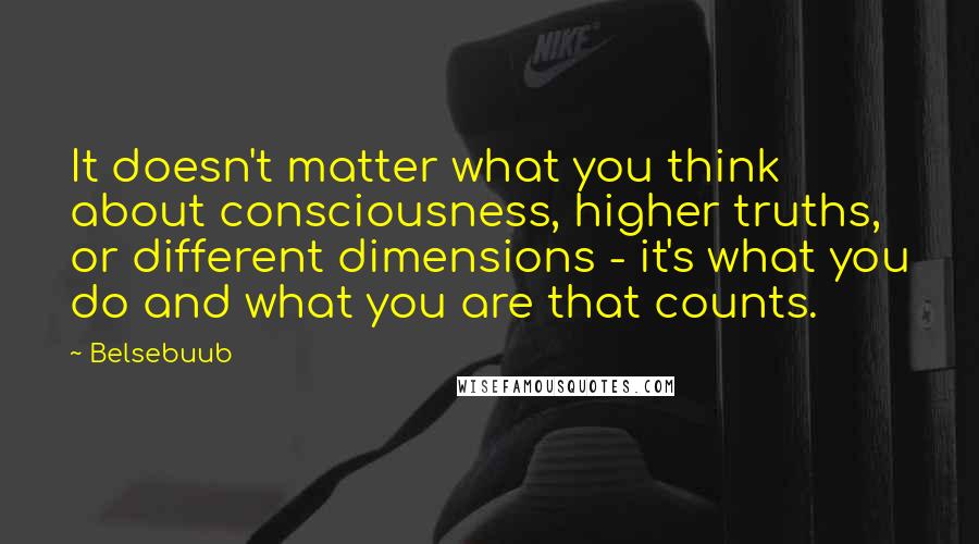 Belsebuub Quotes: It doesn't matter what you think about consciousness, higher truths, or different dimensions - it's what you do and what you are that counts.