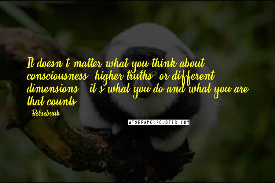 Belsebuub Quotes: It doesn't matter what you think about consciousness, higher truths, or different dimensions - it's what you do and what you are that counts.