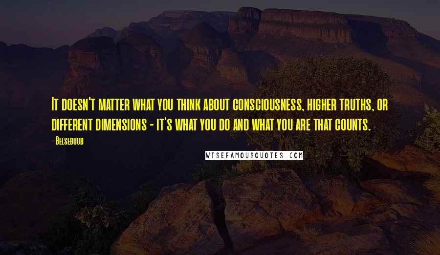 Belsebuub Quotes: It doesn't matter what you think about consciousness, higher truths, or different dimensions - it's what you do and what you are that counts.