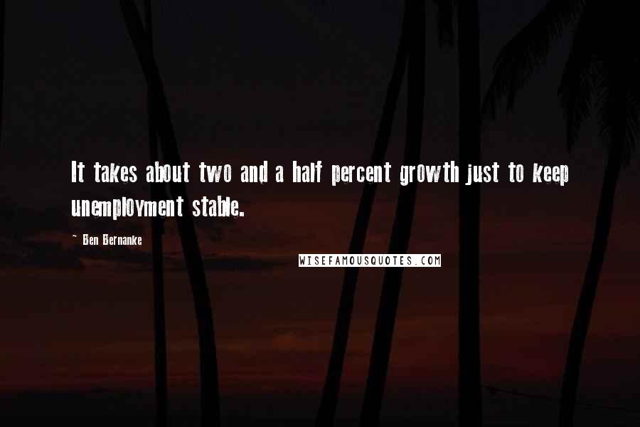 Ben Bernanke Quotes: It takes about two and a half percent growth just to keep unemployment stable.