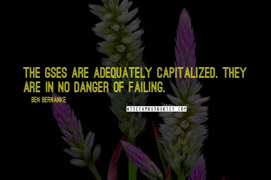 Ben Bernanke Quotes: The GSEs are adequately capitalized. They are in no danger of failing.