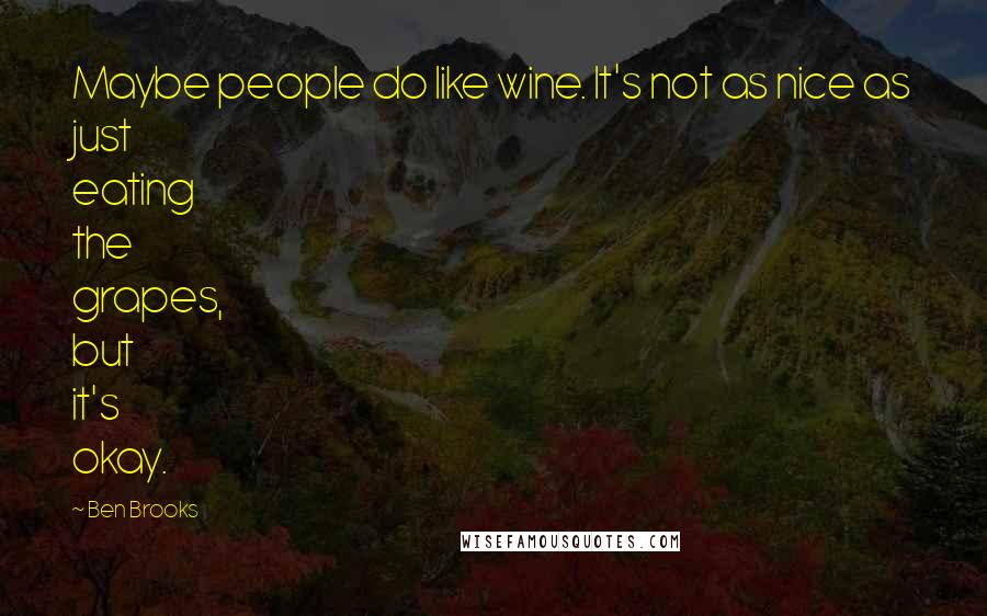 Ben Brooks Quotes: Maybe people do like wine. It's not as nice as just eating the grapes, but it's okay.