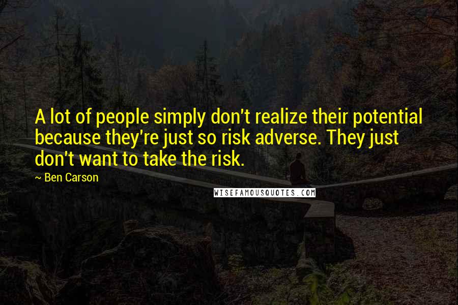 Ben Carson Quotes: A lot of people simply don't realize their potential because they're just so risk adverse. They just don't want to take the risk.