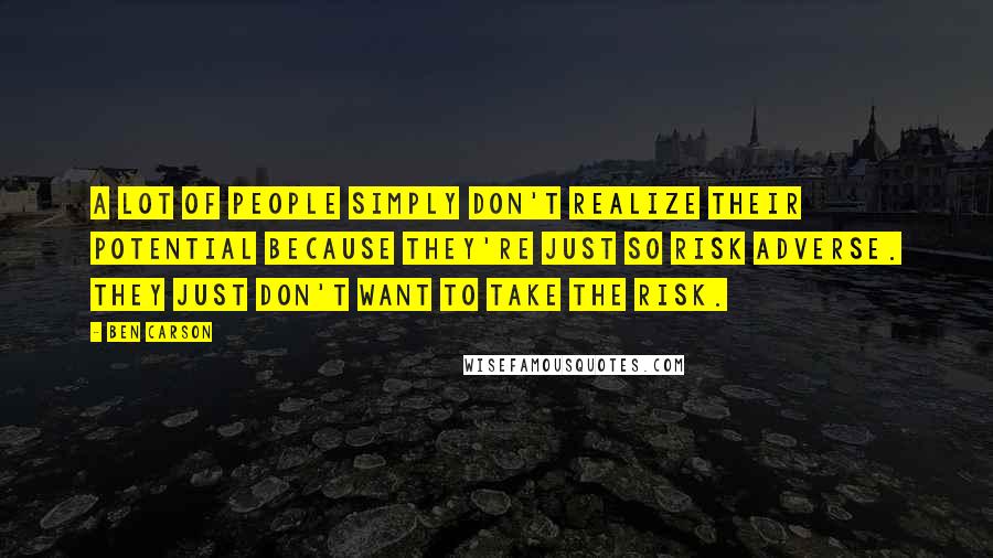 Ben Carson Quotes: A lot of people simply don't realize their potential because they're just so risk adverse. They just don't want to take the risk.