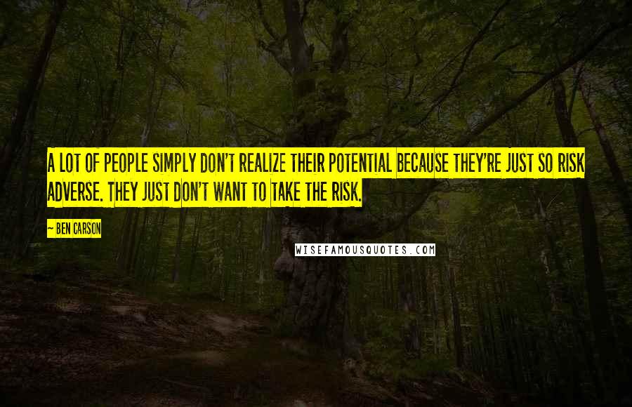 Ben Carson Quotes: A lot of people simply don't realize their potential because they're just so risk adverse. They just don't want to take the risk.