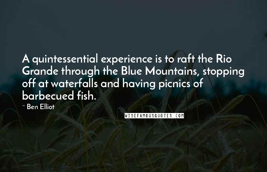 Ben Elliot Quotes: A quintessential experience is to raft the Rio Grande through the Blue Mountains, stopping off at waterfalls and having picnics of barbecued fish.