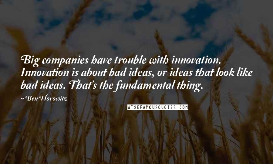 Ben Horowitz Quotes: Big companies have trouble with innovation. Innovation is about bad ideas, or ideas that look like bad ideas. That's the fundamental thing.