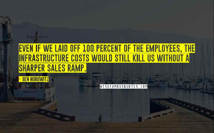 Ben Horowitz Quotes: even if we laid off 100 percent of the employees, the infrastructure costs would still kill us without a sharper sales ramp.