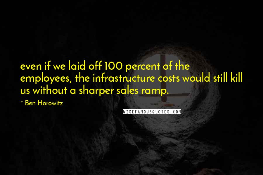 Ben Horowitz Quotes: even if we laid off 100 percent of the employees, the infrastructure costs would still kill us without a sharper sales ramp.