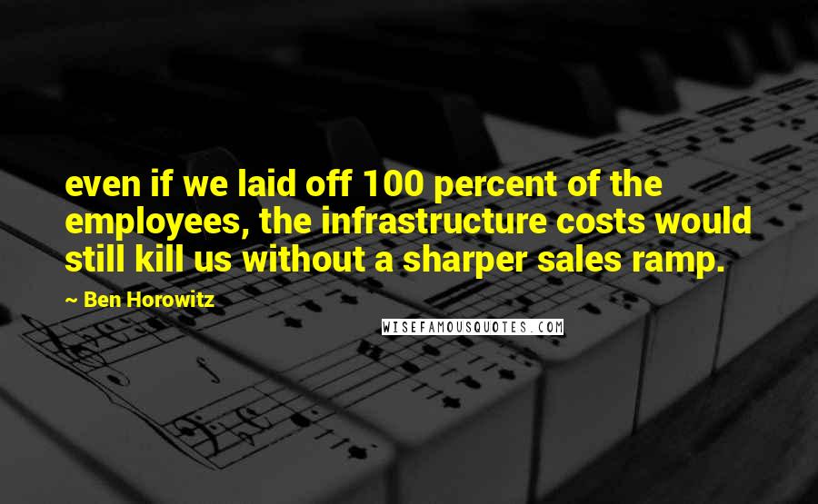 Ben Horowitz Quotes: even if we laid off 100 percent of the employees, the infrastructure costs would still kill us without a sharper sales ramp.