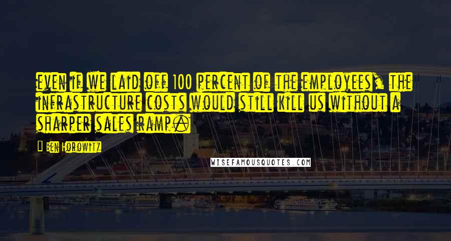 Ben Horowitz Quotes: even if we laid off 100 percent of the employees, the infrastructure costs would still kill us without a sharper sales ramp.