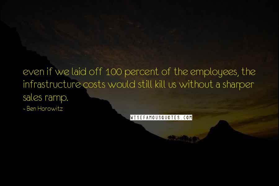 Ben Horowitz Quotes: even if we laid off 100 percent of the employees, the infrastructure costs would still kill us without a sharper sales ramp.