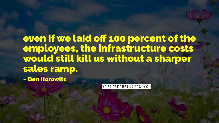 Ben Horowitz Quotes: even if we laid off 100 percent of the employees, the infrastructure costs would still kill us without a sharper sales ramp.