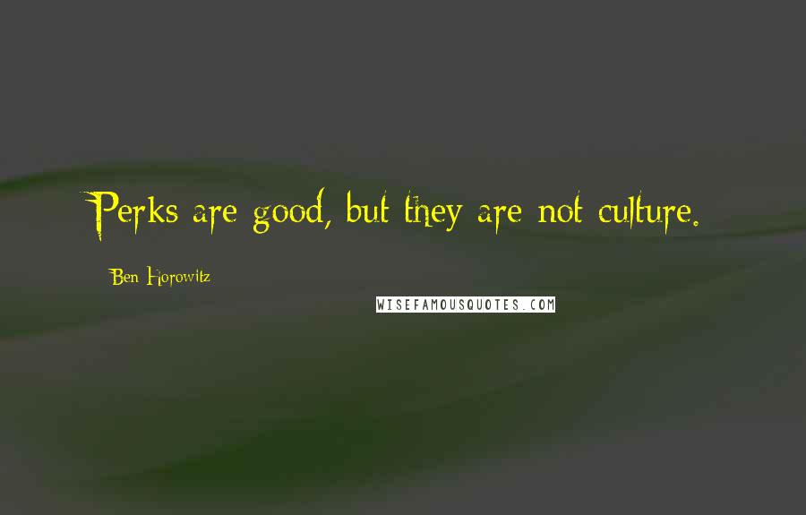 Ben Horowitz Quotes: Perks are good, but they are not culture.