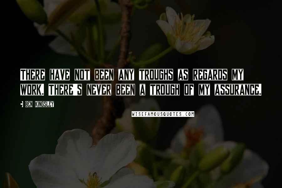 Ben Kingsley Quotes: There have not been any troughs as regards my work. There's never been a trough of my assurance.