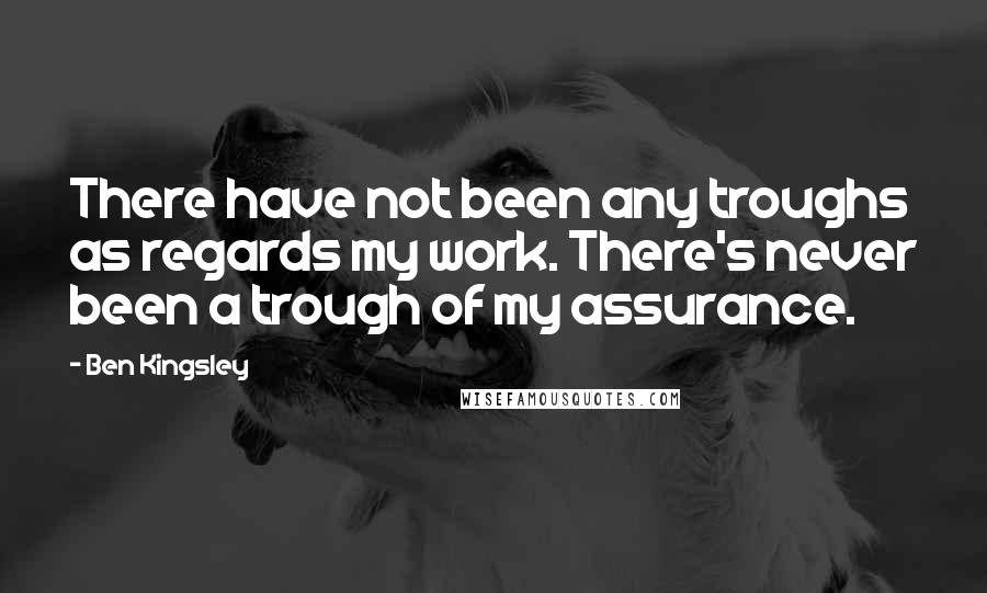 Ben Kingsley Quotes: There have not been any troughs as regards my work. There's never been a trough of my assurance.