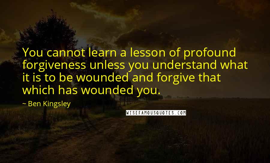 Ben Kingsley Quotes: You cannot learn a lesson of profound forgiveness unless you understand what it is to be wounded and forgive that which has wounded you.