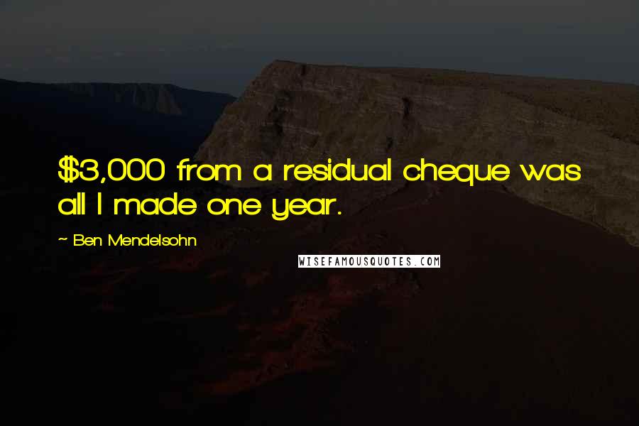 Ben Mendelsohn Quotes: $3,000 from a residual cheque was all I made one year.