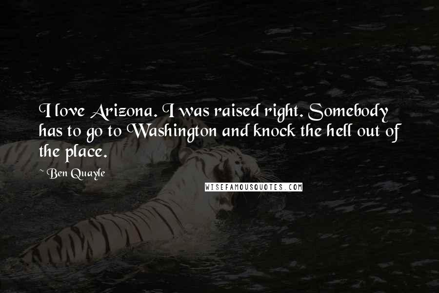 Ben Quayle Quotes: I love Arizona. I was raised right. Somebody has to go to Washington and knock the hell out of the place.