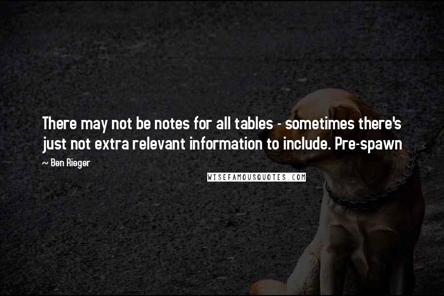 Ben Rieger Quotes: There may not be notes for all tables - sometimes there's just not extra relevant information to include. Pre-spawn