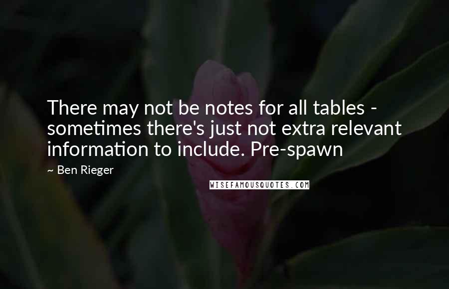Ben Rieger Quotes: There may not be notes for all tables - sometimes there's just not extra relevant information to include. Pre-spawn