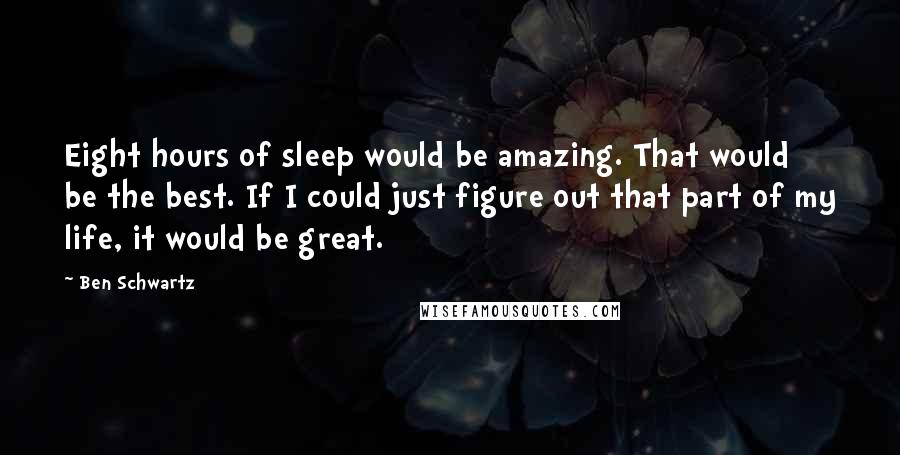 Ben Schwartz Quotes: Eight hours of sleep would be amazing. That would be the best. If I could just figure out that part of my life, it would be great.