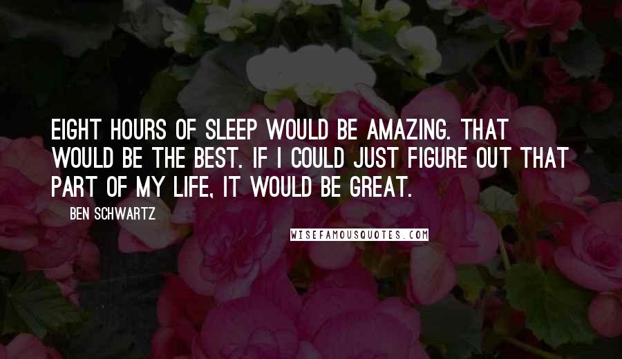 Ben Schwartz Quotes: Eight hours of sleep would be amazing. That would be the best. If I could just figure out that part of my life, it would be great.