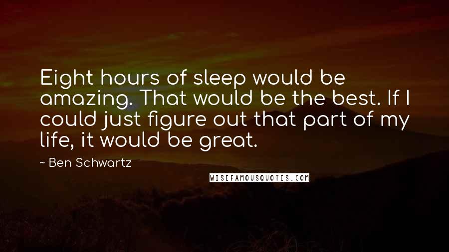 Ben Schwartz Quotes: Eight hours of sleep would be amazing. That would be the best. If I could just figure out that part of my life, it would be great.