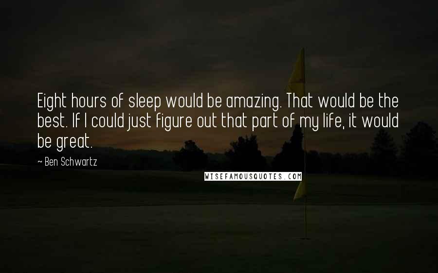 Ben Schwartz Quotes: Eight hours of sleep would be amazing. That would be the best. If I could just figure out that part of my life, it would be great.