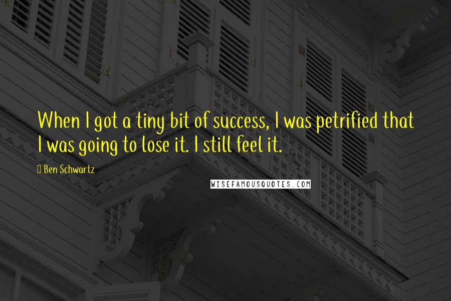 Ben Schwartz Quotes: When I got a tiny bit of success, I was petrified that I was going to lose it. I still feel it.