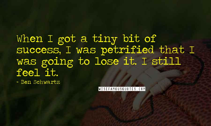 Ben Schwartz Quotes: When I got a tiny bit of success, I was petrified that I was going to lose it. I still feel it.