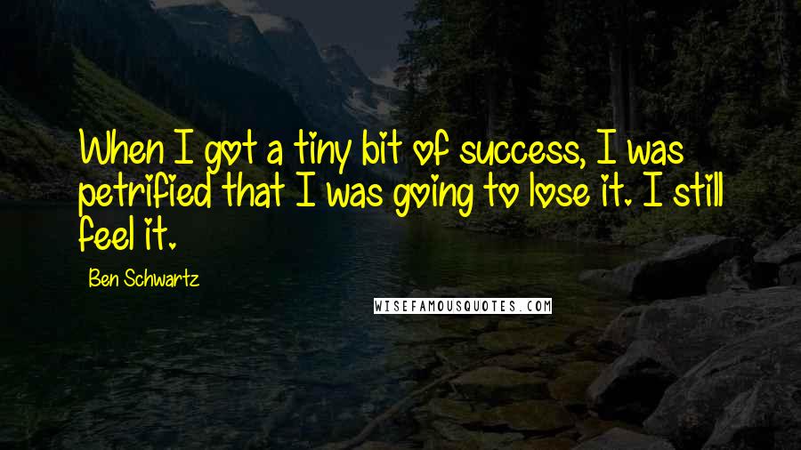 Ben Schwartz Quotes: When I got a tiny bit of success, I was petrified that I was going to lose it. I still feel it.