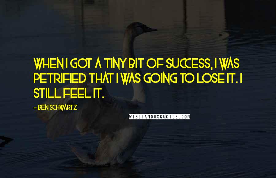 Ben Schwartz Quotes: When I got a tiny bit of success, I was petrified that I was going to lose it. I still feel it.