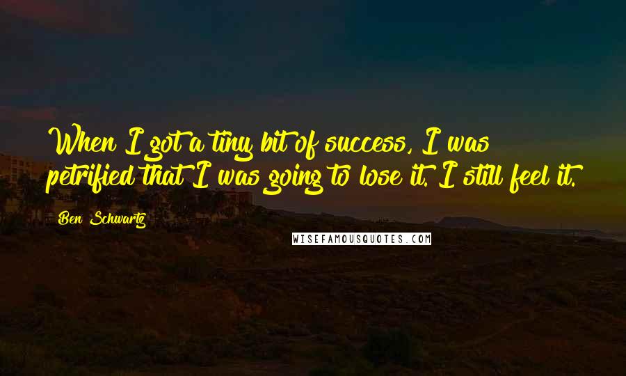 Ben Schwartz Quotes: When I got a tiny bit of success, I was petrified that I was going to lose it. I still feel it.