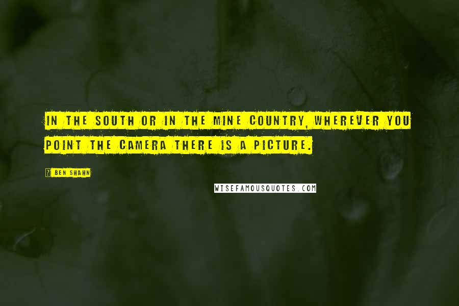 Ben Shahn Quotes: In the South or in the mine country, wherever you point the camera there is a picture.