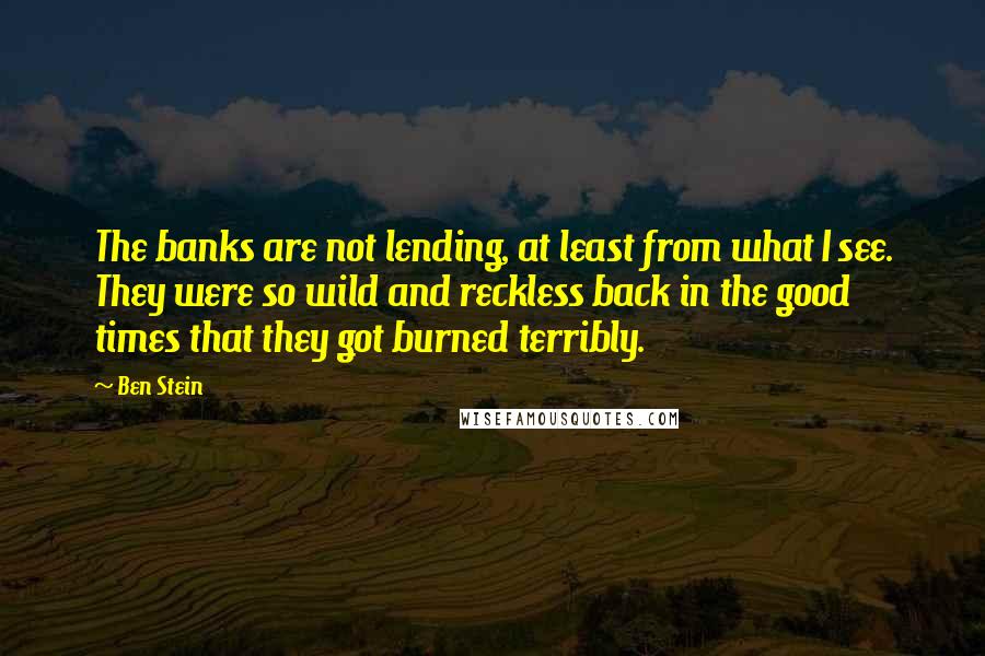 Ben Stein Quotes: The banks are not lending, at least from what I see. They were so wild and reckless back in the good times that they got burned terribly.