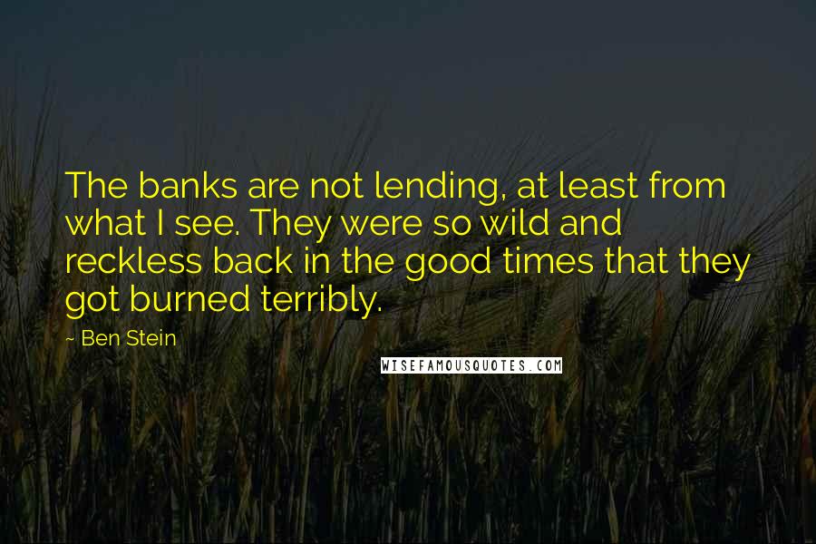 Ben Stein Quotes: The banks are not lending, at least from what I see. They were so wild and reckless back in the good times that they got burned terribly.