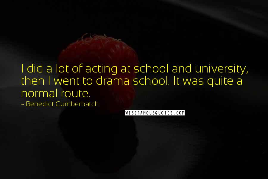 Benedict Cumberbatch Quotes: I did a lot of acting at school and university, then I went to drama school. It was quite a normal route.