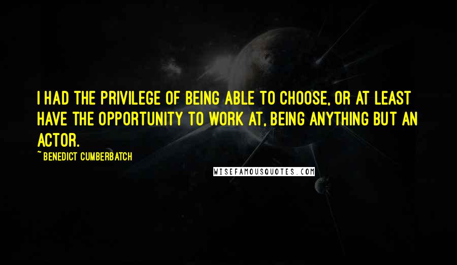 Benedict Cumberbatch Quotes: I had the privilege of being able to choose, or at least have the opportunity to work at, being anything but an actor.