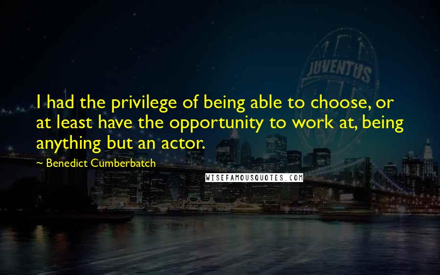 Benedict Cumberbatch Quotes: I had the privilege of being able to choose, or at least have the opportunity to work at, being anything but an actor.
