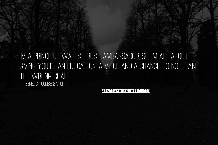 Benedict Cumberbatch Quotes: I'm a Prince of Wales Trust ambassador, so I'm all about giving youth an education, a voice and a chance to not take the wrong road.