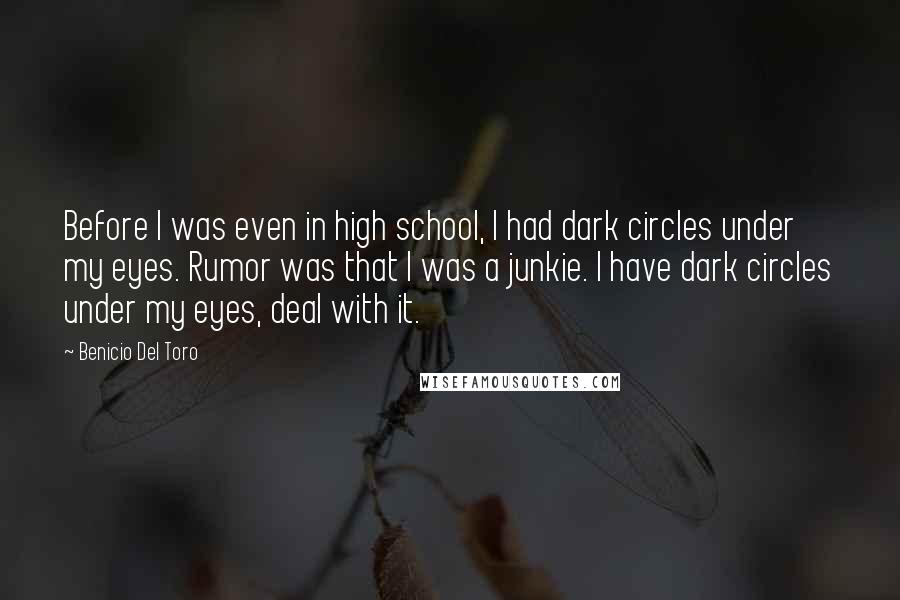 Benicio Del Toro Quotes: Before I was even in high school, I had dark circles under my eyes. Rumor was that I was a junkie. I have dark circles under my eyes, deal with it.